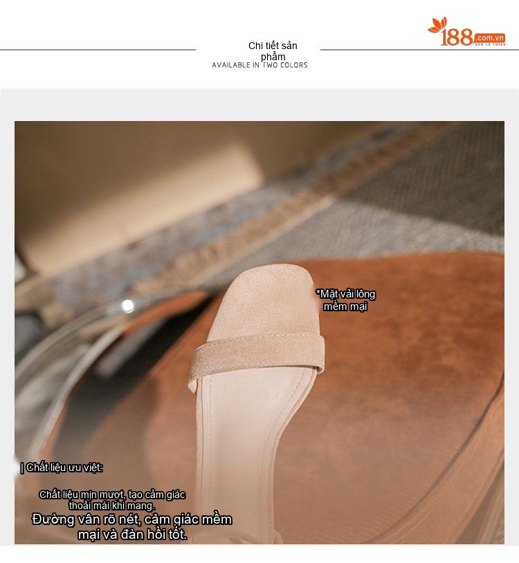 Giày Sandal Cao Gót Nữ Hở Ngón Quai Ngang Nỉ Gót Cao 7cm Màu Be, Đen chi tiết 8