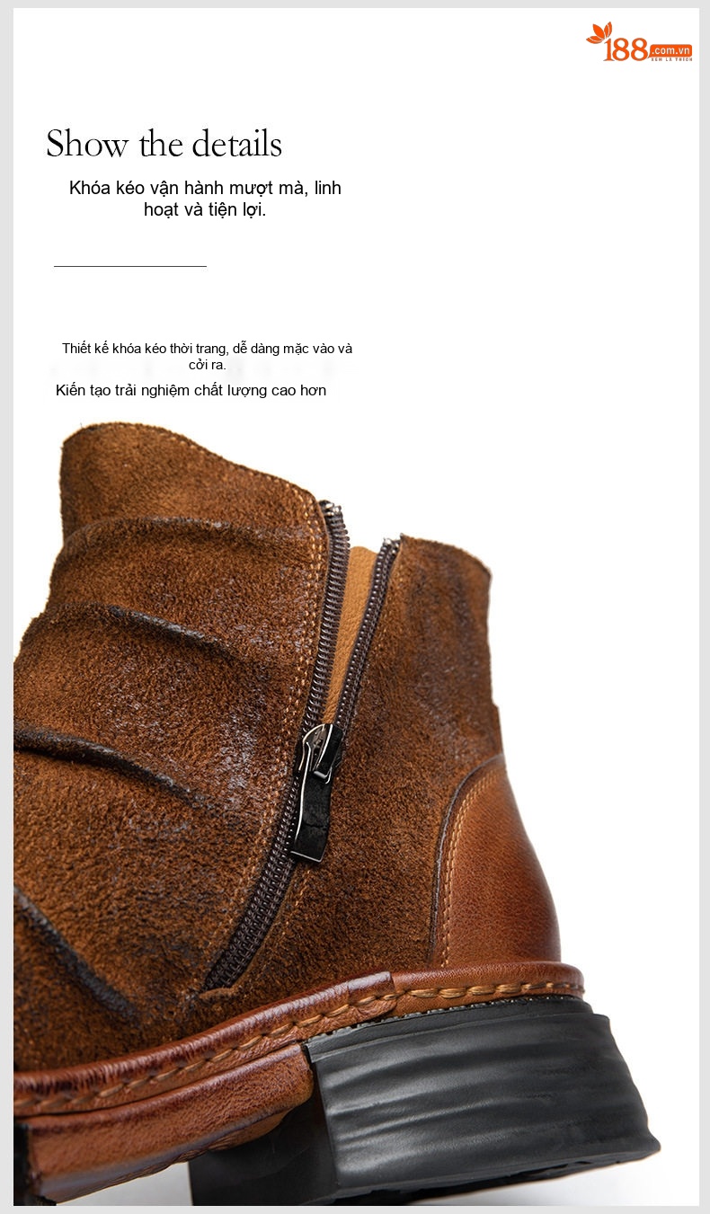 Boot Martin Nam Da Bò Cổ Lửng Phong Cách Mỹ Retro Chiều Cao Đế Khoảng 4cm Màu Đen, Nâu chi tiết 9