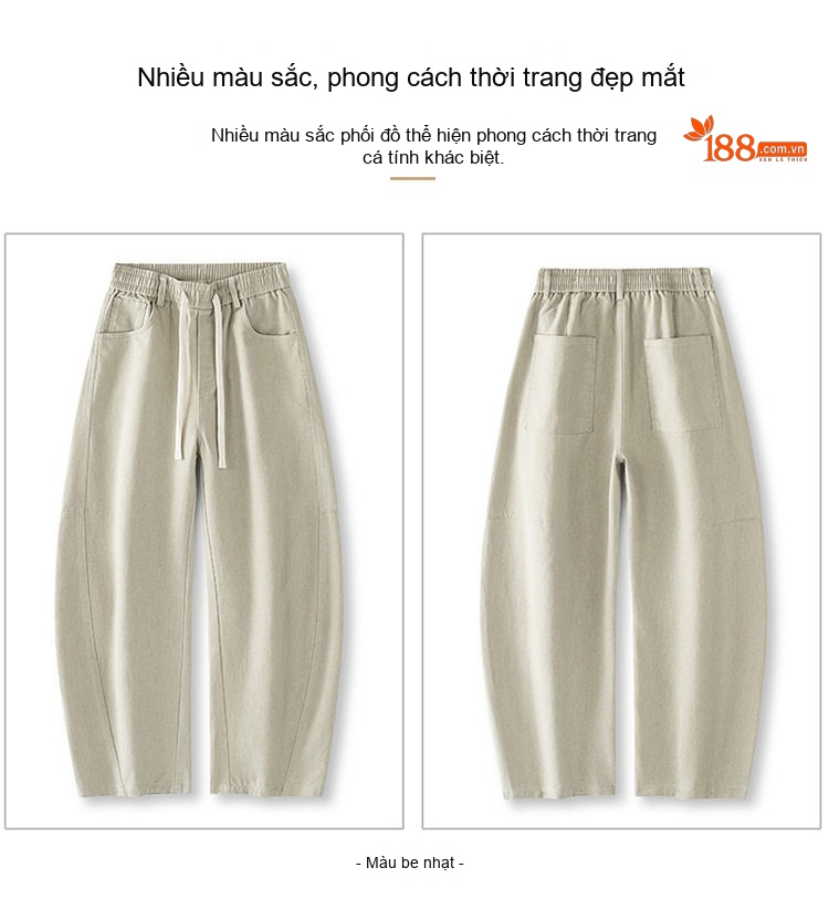 Quần Dài Nam Ống Rộng Lưng Thun Phong Cách Mỹ, Nhật Bản Màu Đen, Nâu, Kem chi tiết 8