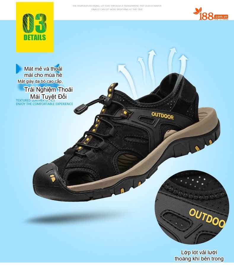 Sandal Nam Da Thật Quai Hậu Chống Va Đập Chiều Cao Đế Khoảng 3cm Màu Đen, Nâu chi tiết 4
