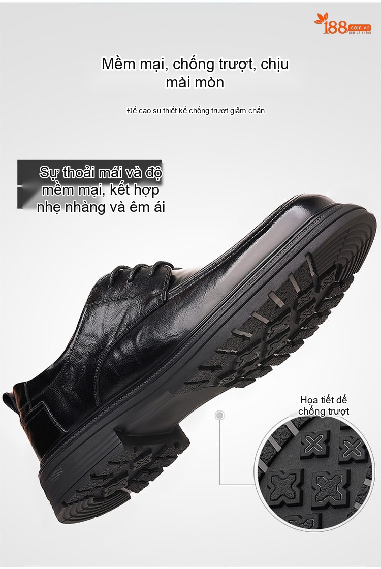 Giày Tây Buộc Dây Nam Da Thật Chiều Cao Đế Khoảng 4cm Màu Đen chi tiết 7