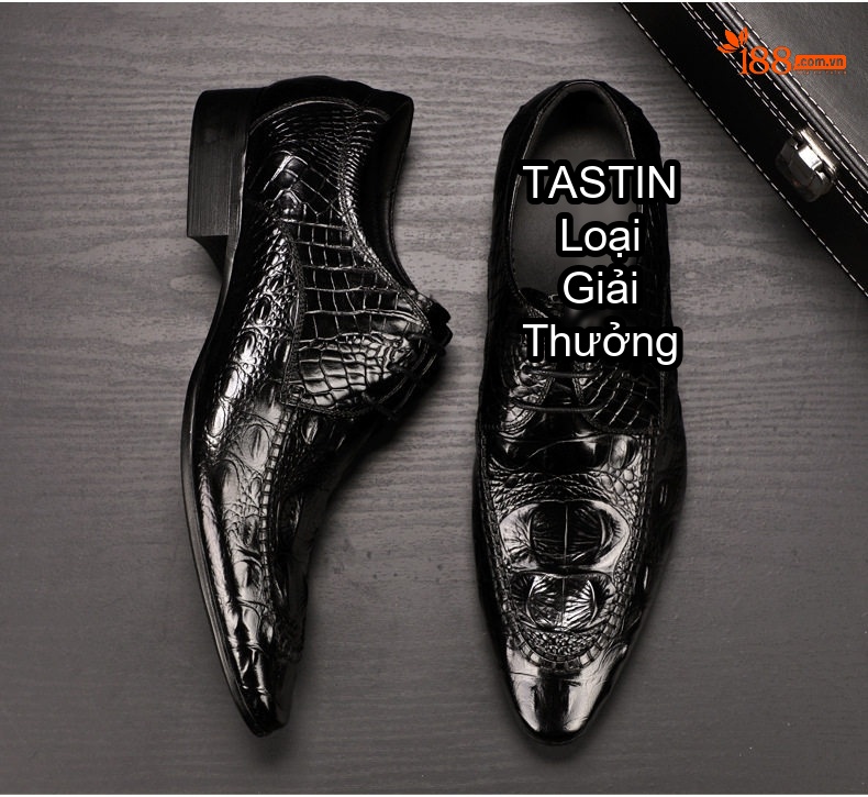Giày Tây Buộc Dây Nam Da Thật Vân Cá Sấu Chiều Cao Đế Khoảng 3cm Màu Đen, Nâu Đỏ, Nâu chi tiết 3