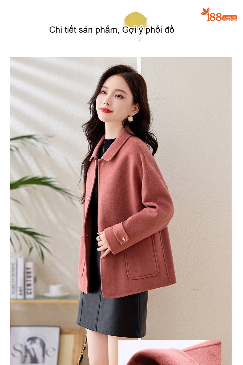 Áo Khoác Lông Cừu Hai Mặt Cổ Bẻ Ngắn Phong Cách Thời Trang Màu Hồng, Kem, Đen chi tiết 8