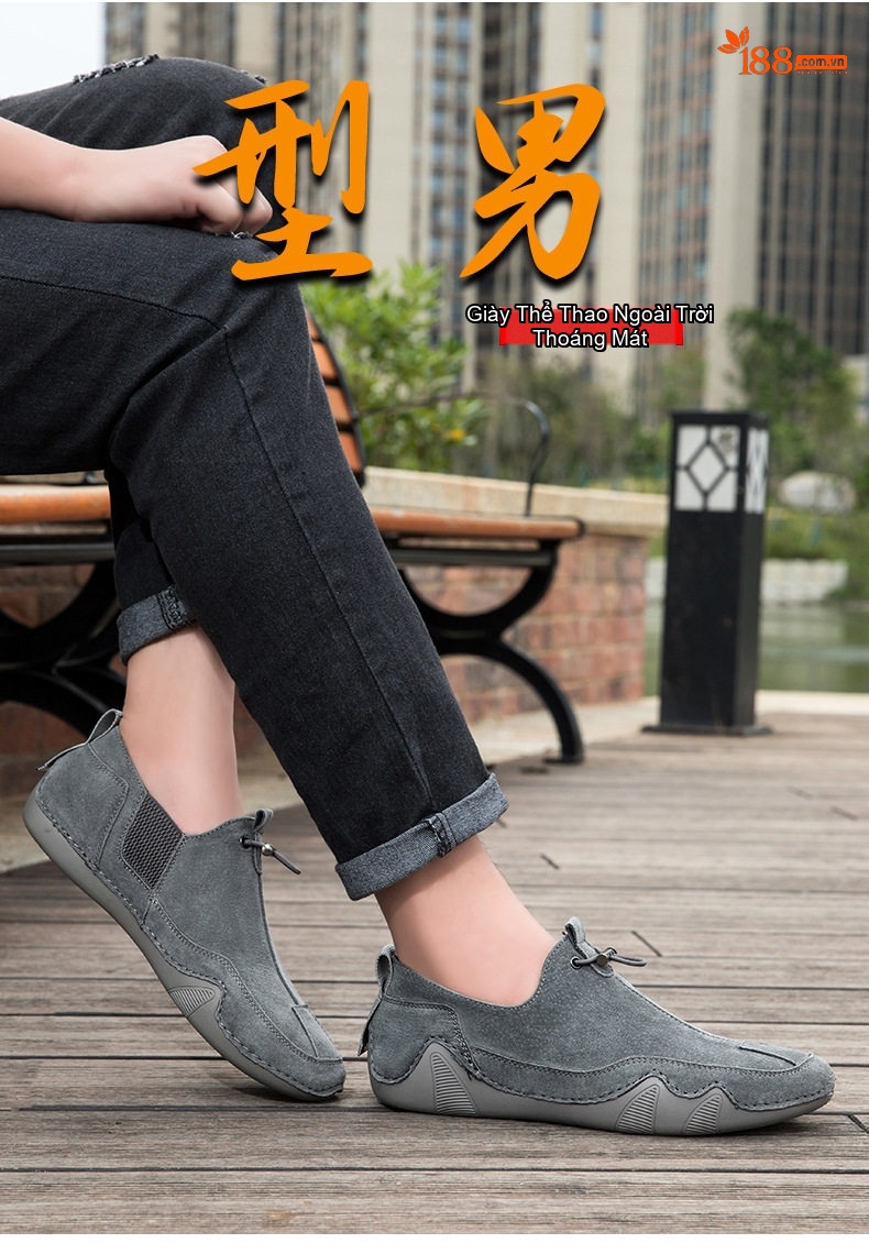 Giày Lười Nam Da Mờ Thoáng Khí Chiều Cao Đế Khoảng 2cm Màu Kem, Xám chi tiết 2
