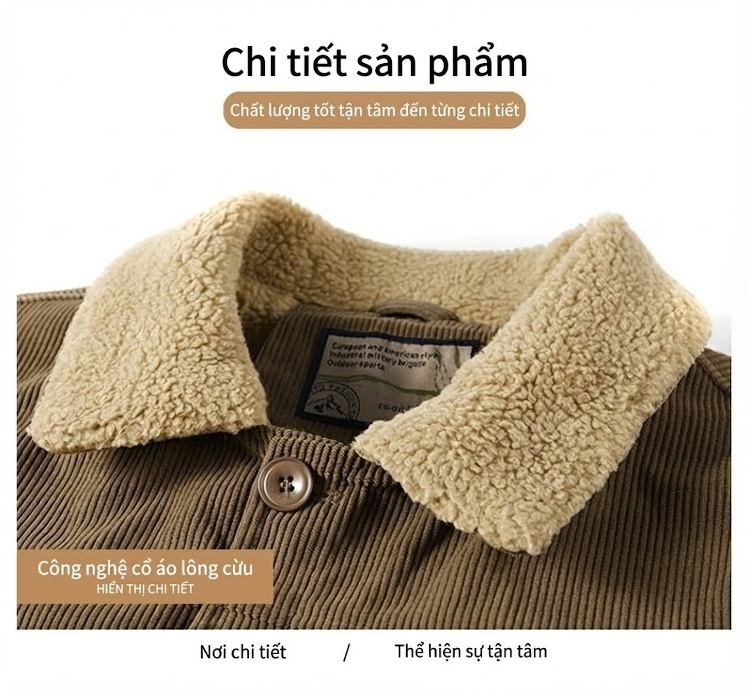 Áo Khoác Nhung Tăm Nam Lót Lông Cừu Non Dày Dặn Phong Cách Retro Trung Niên Màu Đen, Nâu, Xanh chi tiết 34