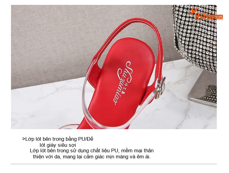 Giày Sandal Cao Gót Nữ Quai Trong Suốt Da Bóng Gót Cao 13cm - 15cm Màu Đen, Đỏ, Vàng, Trắng... chi tiết 4