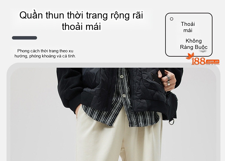 Quần Dài Nam Dệt Kim Chống Nhăn Ống Rộng Phong Cách Hàn Quốc Màu Kem chi tiết 1