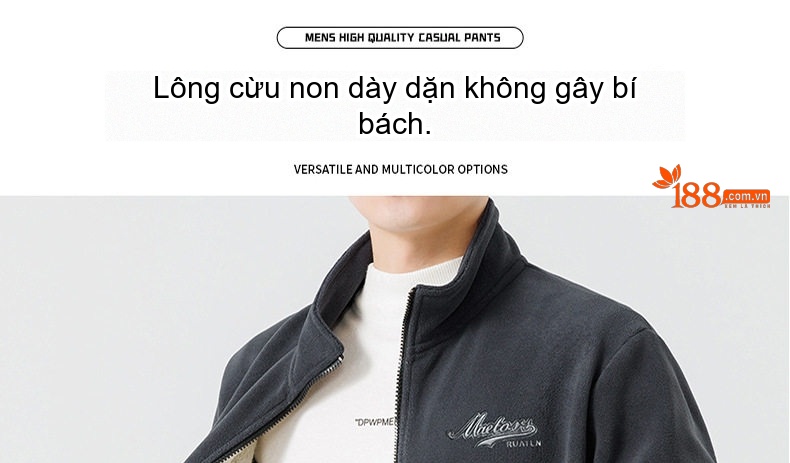 Áo Khoác Lông Cừu Non Nam Dáng Đứng Cổ Khóa Kéo Giữ Ấm Thêu Chữ Màu Xám, Đen chi tiết 7