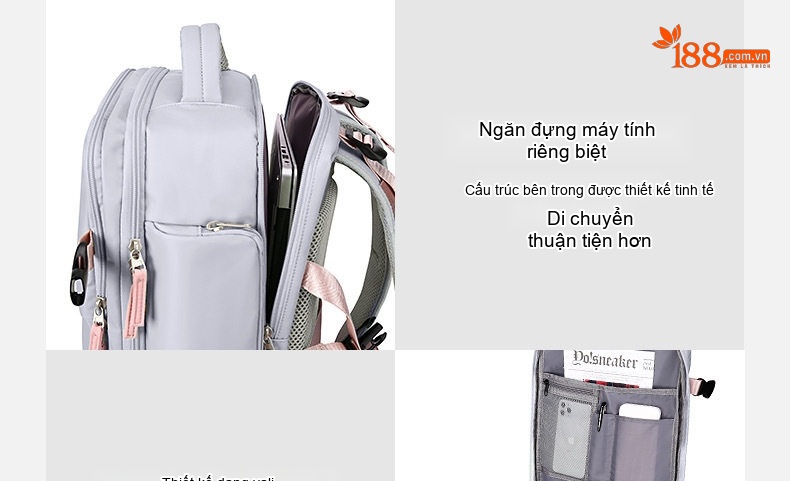Balo Đa Năng Nữ Chống Thấm Nước, Chia Ngăn Ướt Khô, Dung Tích Lớn Màu Xám, Xanh chi tiết 13