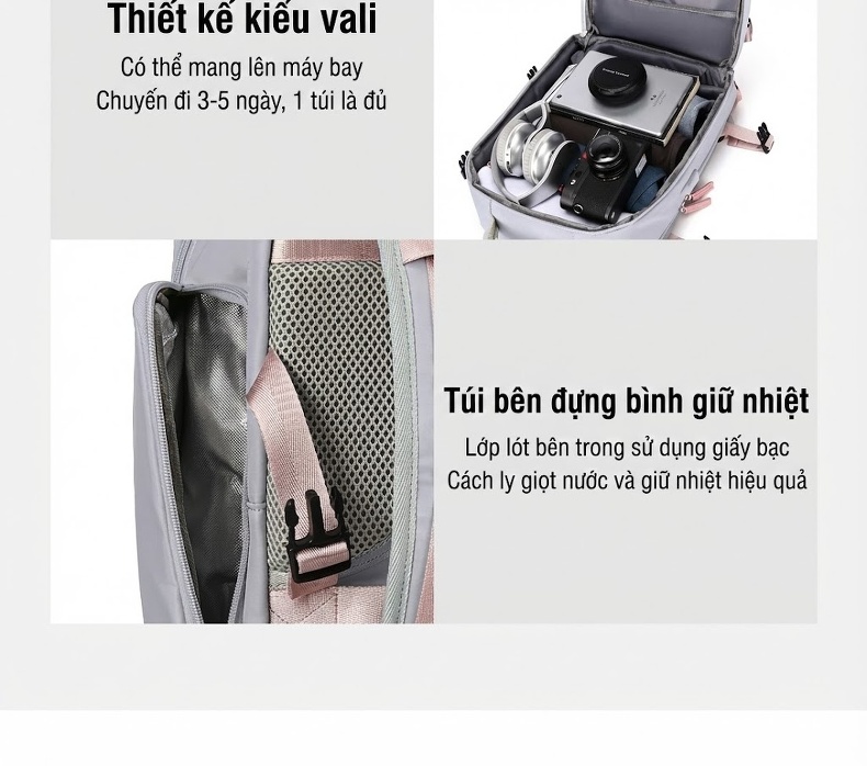 Balo Đa Năng Nữ Chống Thấm Nước, Chia Ngăn Ướt Khô, Dung Tích Lớn Màu Xám, Xanh chi tiết 14