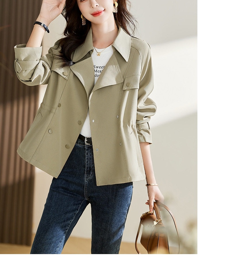 Áo Khoác Gió Nữ Cổ chữ Vest Dáng Ôm Tay Dài Màu Be, Xanh chi tiết 21