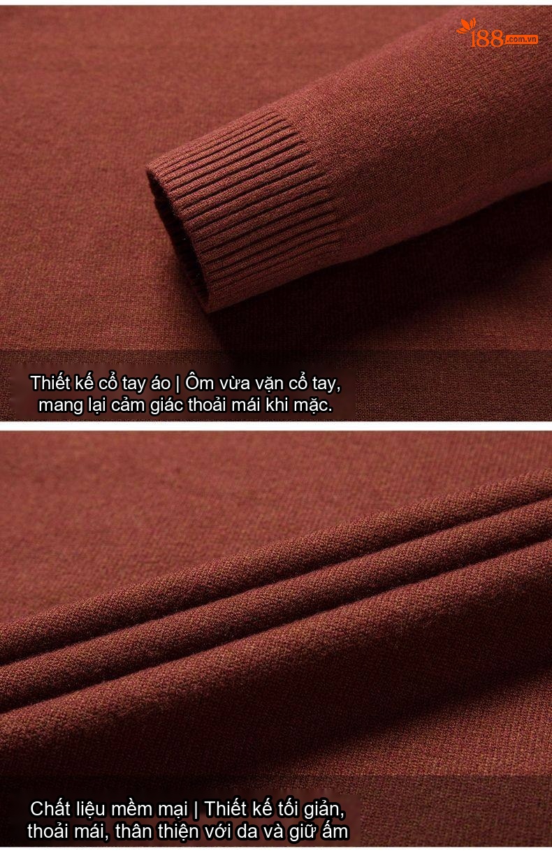Áo Thun Dài Tay Nam Cổ Lọ Nano Lông Dệt Kim Giữ Ấm Mùa Đông Màu Xanh, Trắng, Kem, Nâu chi tiết 21