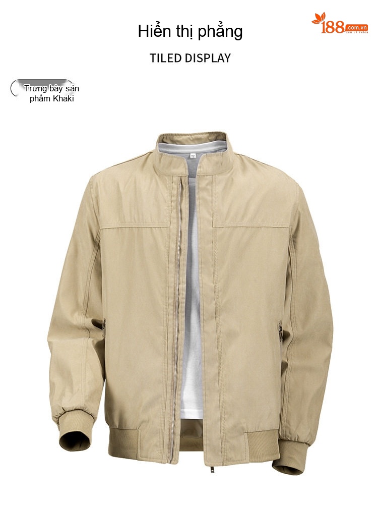 Áo Khoác Bomber Nam Cổ Trụ Dáng Rộng Màu Xám, Vàng Be, Đen chi tiết 8