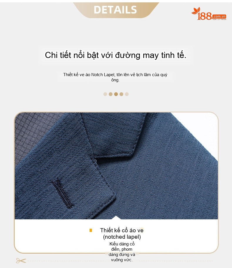 Áo Vest/Blazer Nam Dáng Ôm Vừa Vặn Chống Nhăn Màu Xanh Navy chi tiết 9