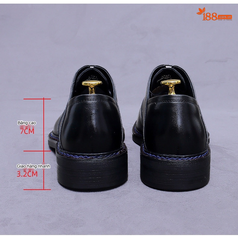Giày Tây Buộc Dây Nam Da Bò Chiều Cao Đế Khoảng 3cm Màu Đen, Nâu chi tiết 18