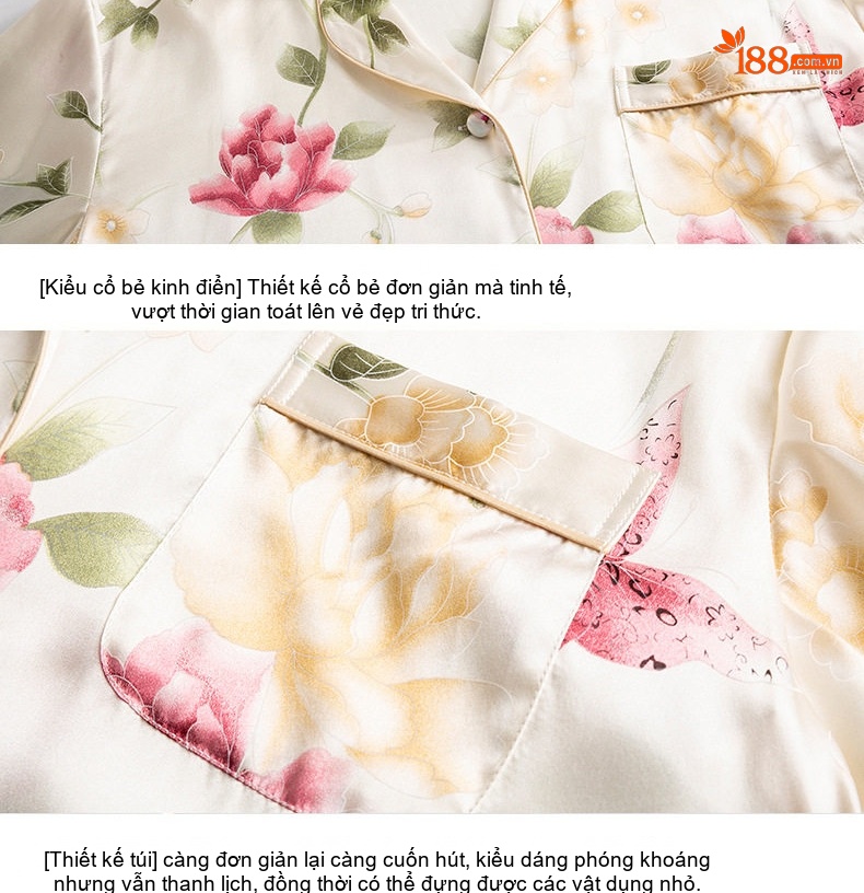 Bộ Pijama Lụa Tơ Tằm Dài Tay Nữ Size Lớn Họa Tiết Hoa Mùa Thu chi tiết 42