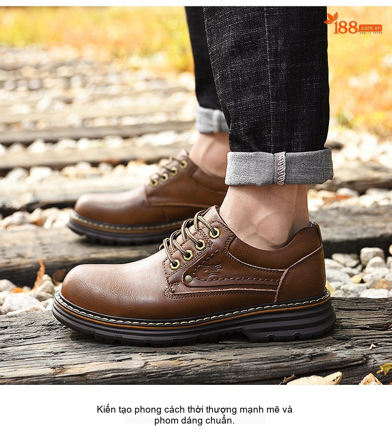 Giày da bò outdoor công sở buộc dây đế cao 3 cm chi tiết 15