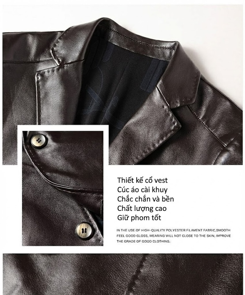 Áo Blazer Nam Da PU Phong Cách Lịch Lãm Màu Đen, Nâu chi tiết 6