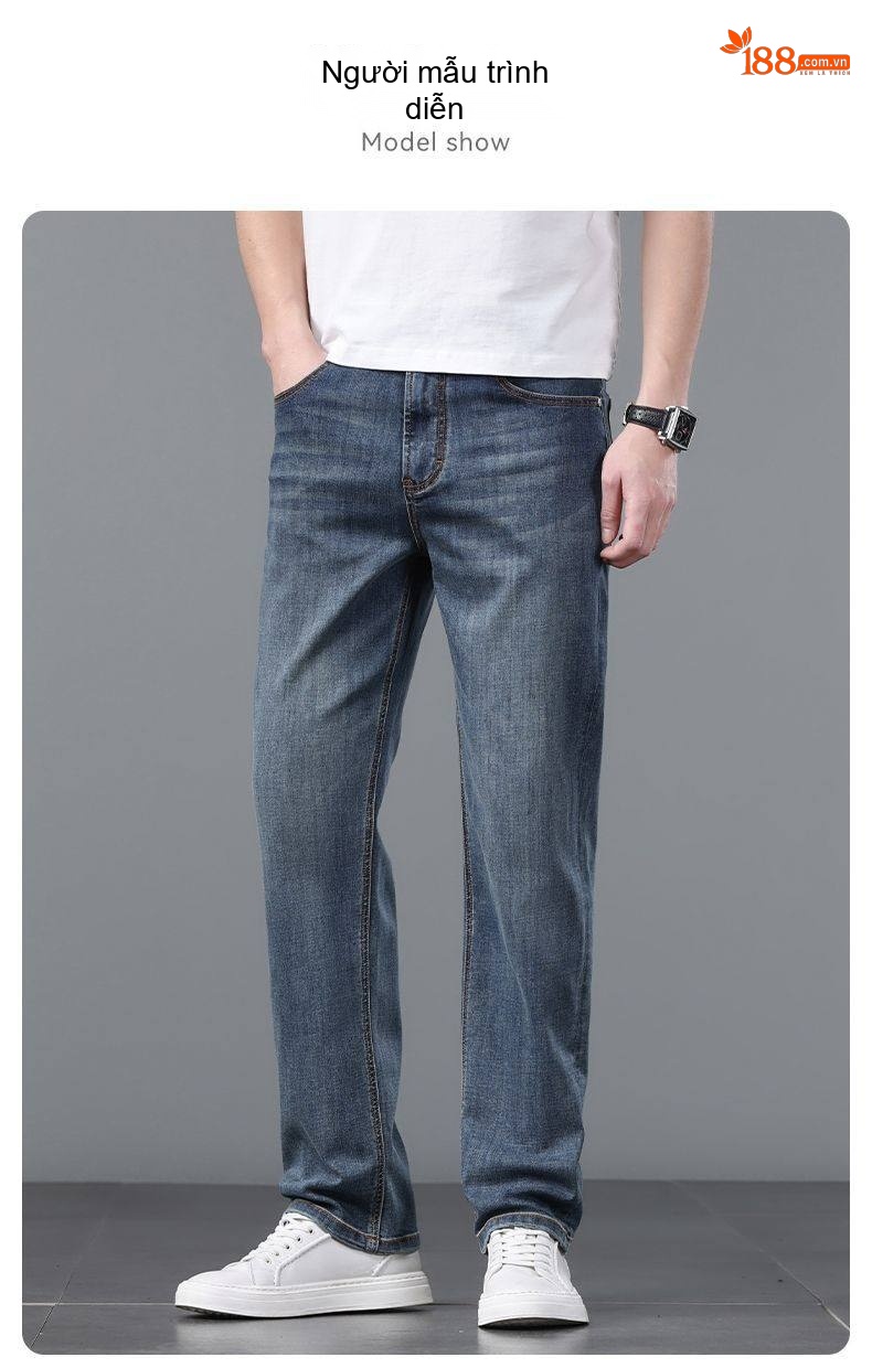 Quần Jean Nam Ống Đứng Co Giãn Lyocell Tencel Màu Xanh Dương chi tiết 20
