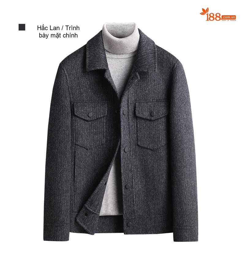 Áo Khoác Nam Alpaca Lông Cừu Dáng Ngắn Dáng Rộng Màu Xám, Đen chi tiết 32