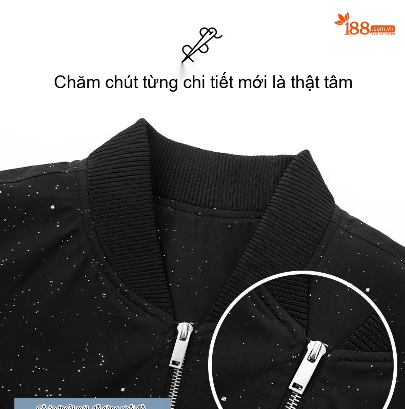 Áo Khoác Bomber Nam Họa Tiết Ánh Sao Phong Cách Retro Chống Thấm Nước Màu Đen, Be chi tiết 6