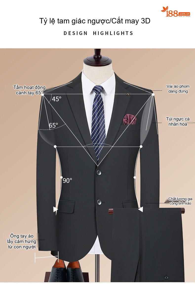 Bộ Vest Nam Áo Blazer Xẻ Tà Hai Bên Màu Đen chi tiết 13