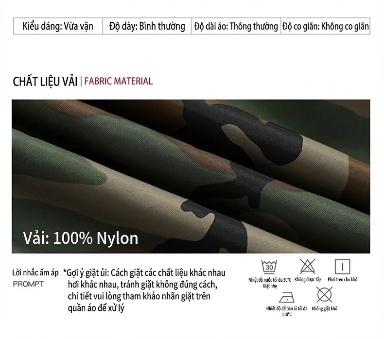 Áo Khoác Bomber Nam Mùa Thu Kiểu Phi Công Lính Rằn Ri chi tiết 4
