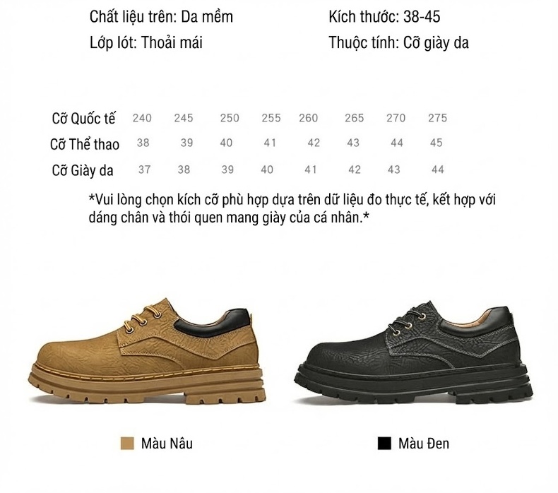 Giày Martin Cổ Thấp Nam Da Mờ Buộc Dây Phong Cách Công Sở Đế Cao 4cm chi tiết 5