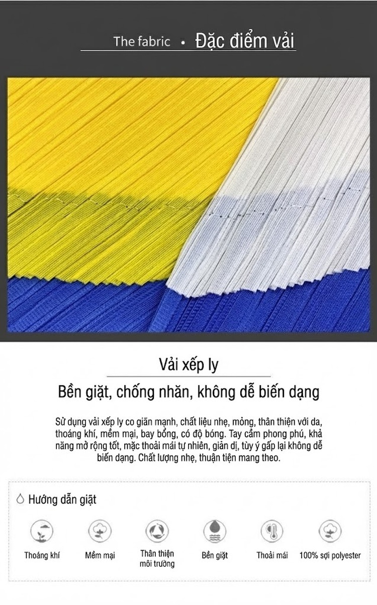 Chân Váy Xòe Midi Lưng Cao Co Giãn Dáng Dài Thiết Kế Pleated Màu Xanh Dương, Vàng, Trắng, Đen... chi tiết 6