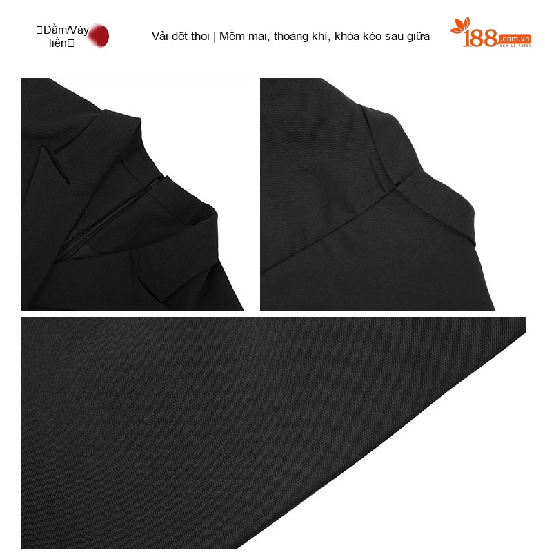 Váy Đầm Công Sở Nữ Tay Ngắn Cổ chữ Vest Hai Hàng Khuy Ôm Dáng Màu Đen, Nâu, Kem chi tiết 5