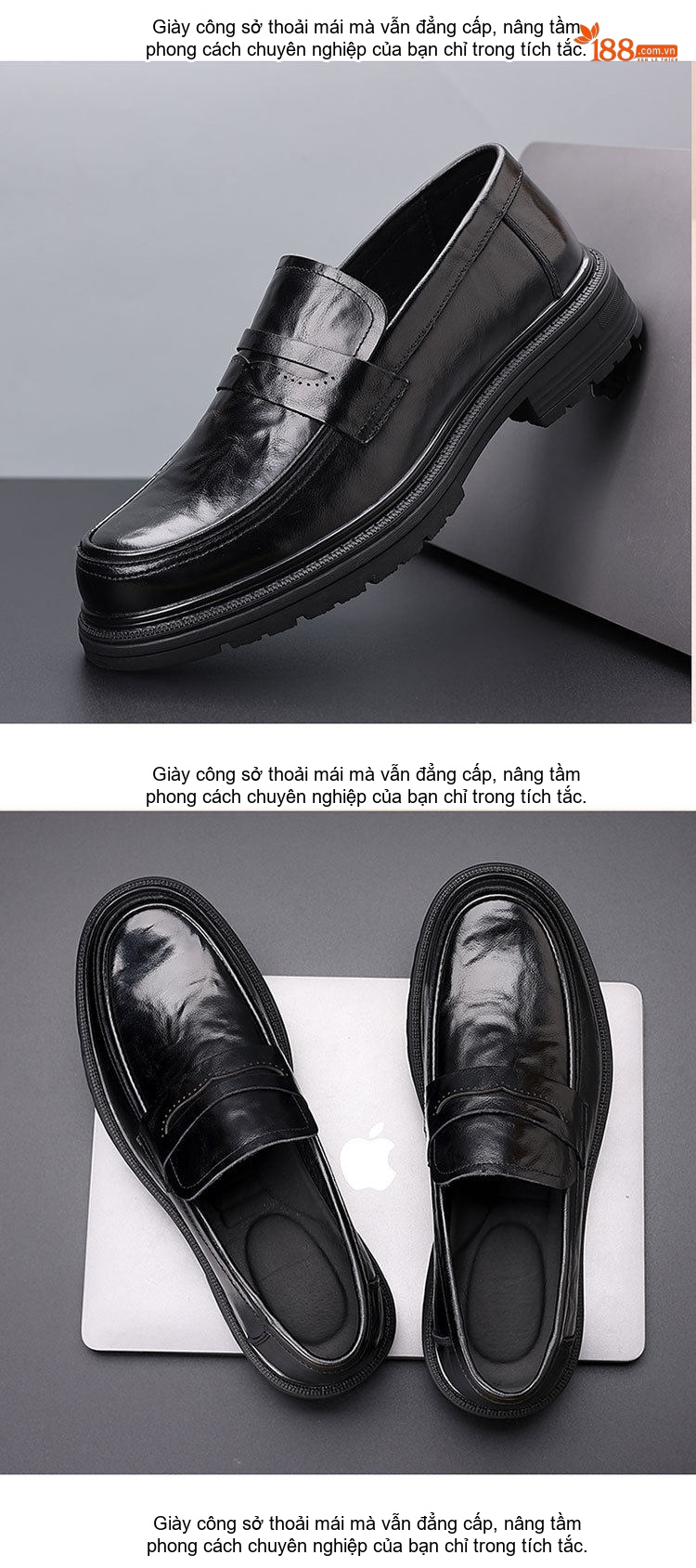Giày Lười Nam Da Bò Cao Cấp Chiều Cao Đế Khoảng 3cm Màu Đen chi tiết 12