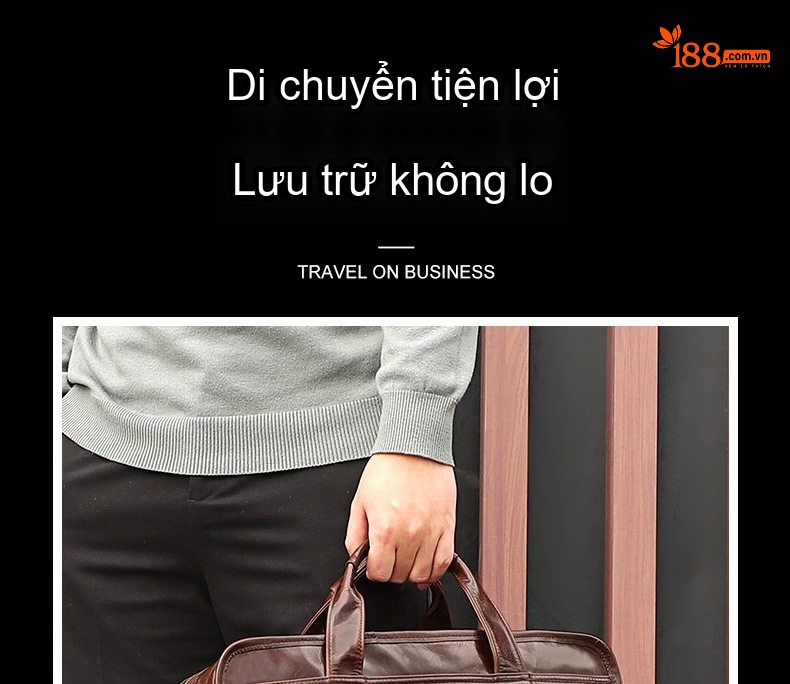 Túi Xách Tay Nam Da Bò Chống Nước Đựng Laptop 15.6 Inch Màu Nâu chi tiết 1