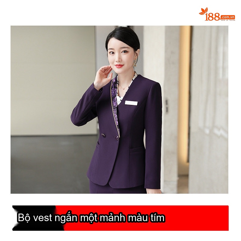 Bộ Vest Công Sở Nữ Quần Dài/Chân Váy Áo Blazer Thanh Lịch Màu Đen, Xanh Dương, Tím