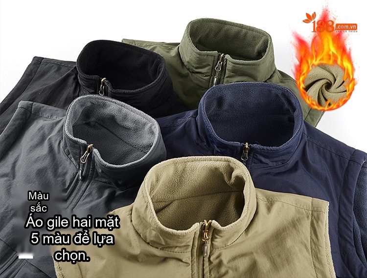 Áo Gilet Nam Hai Mặt Mặc Áo Khoác Ngoài Nhiều Túi Lông Cừu chi tiết 2