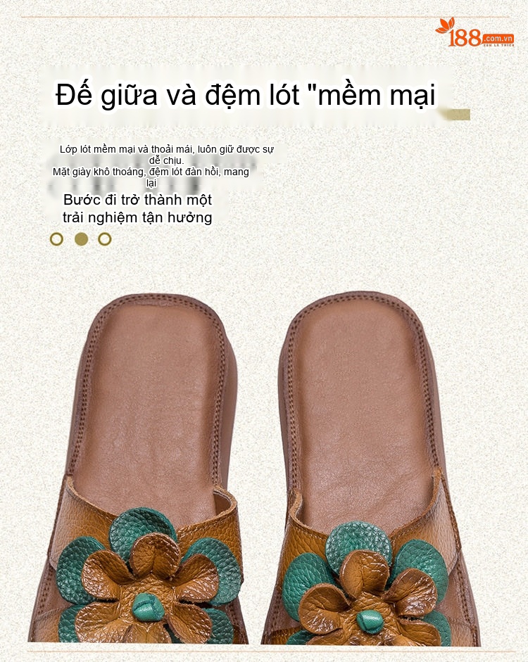 Dép Quai Ngang Nữ Da Bò Trang Trí Hoa Chiều Cao Đế Khoảng 2cm Màu Nâu, Trắng chi tiết 7
