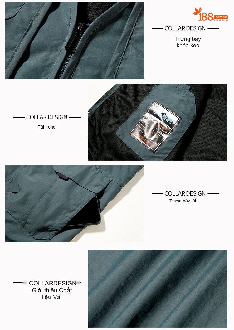 Áo Gile Nam Túi Hộp Outdoor Phong Cách Thể Thao Màu Xanh Rêu, Xanh Navy, Nâu, Đen chi tiết 18