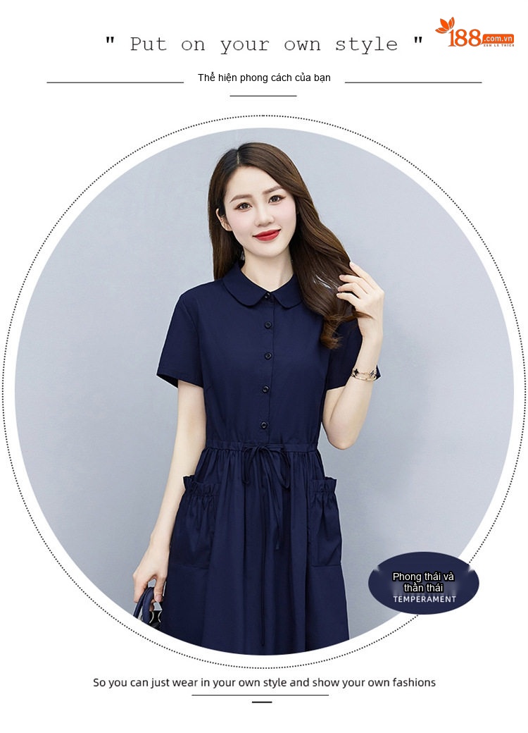 Váy Polo Nữ dáng chữ A Chiết Eo Thanh Lịch Màu Đỏ, Nâu, Xanh Navy, Xanh Lá chi tiết 1
