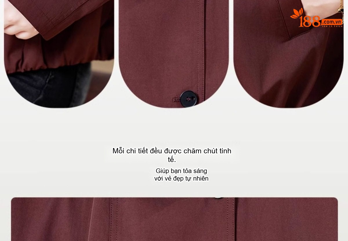Áo Khoác Gió Nữ Dáng Ngắn Tay Lỡ Form Rộng Phong Cách Thời Trang Màu Đen, Be, Đỏ Rượu Vang chi tiết 8