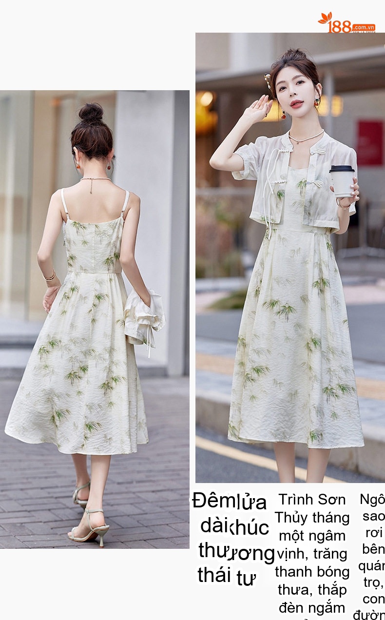 Váy Bộ Quốc Phong Trung Hoa Cách Tân Nữ Thiết Kế Khóa Cài Thanh Lịch Phong Cách Nhỏ Nhắn Màu Trắng, Hồng chi tiết 16