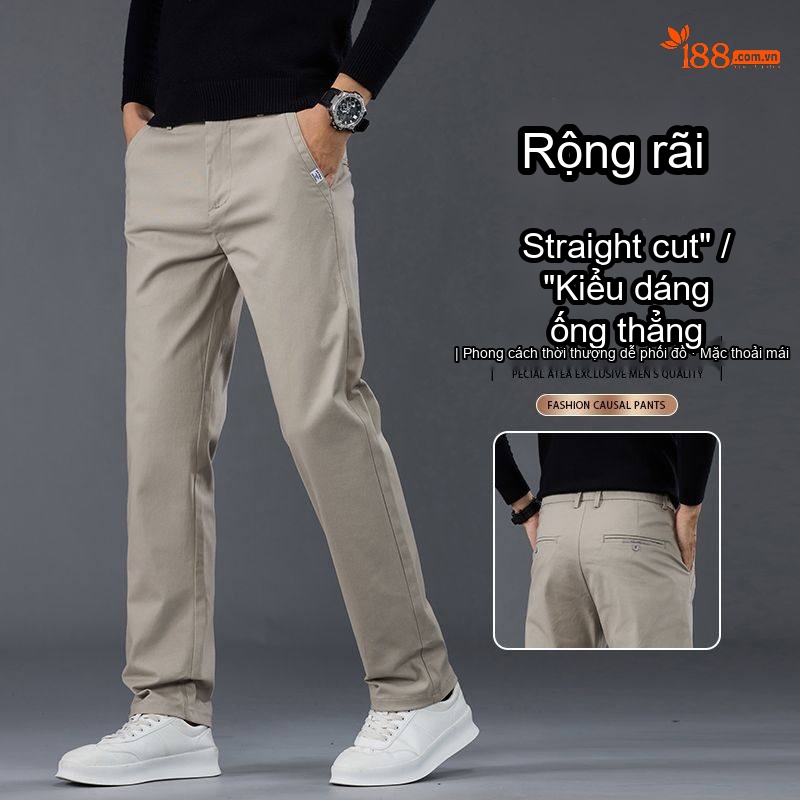 Quần Dài Nam Cotton Ống Đứng Co Giãn Thoải Mái Phong Cách Công Sở Màu Đen, Xám, Nâu