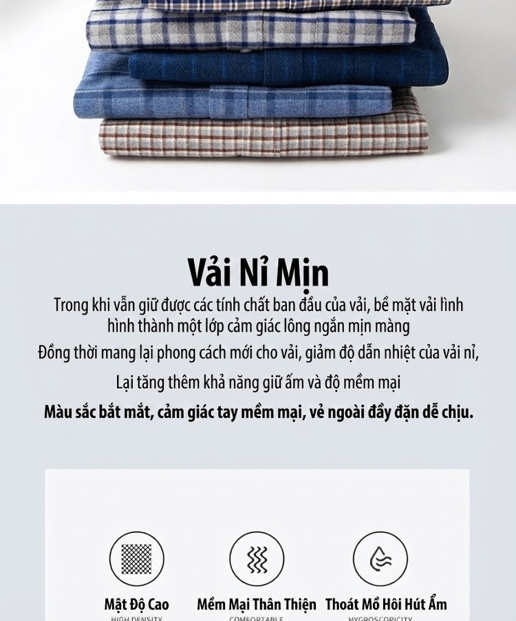 Áo Sơ Mi Tay Dài Nam Cotton Mài Lông Kẻ Caro, Kẻ Sọc Công Sở Màu Xanh, Xám, Nâu, Đỏ... chi tiết 3