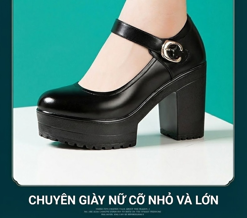 Giày Cao Gót Nữ Quai Ngang Da Bóng Chiều Cao Đế Khoảng 8cm Màu Đen, Trắng chi tiết 7