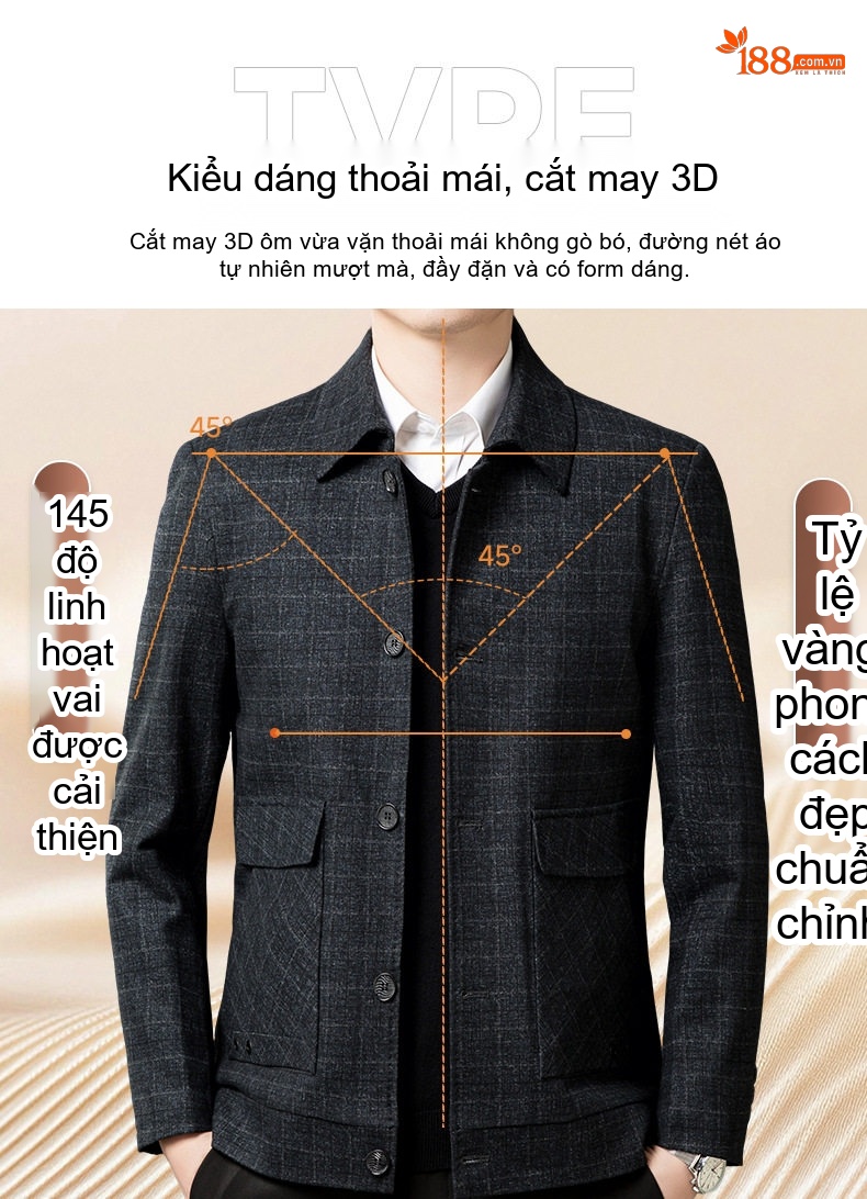 Áo Khoác Nam Trung Niên Thu Đông Dáng Ôm Ngắn Vải Lông Thỏ Họa Tiết Kẻ Sọc Thời Trang Màu Xám chi tiết 11