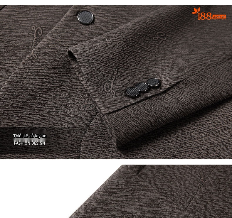 Áo Blazer Nam Dáng Ôm Vừa Họa Tiết Jacquard Phong Cách Doanh Nhân Màu Nâu, Đen chi tiết 14