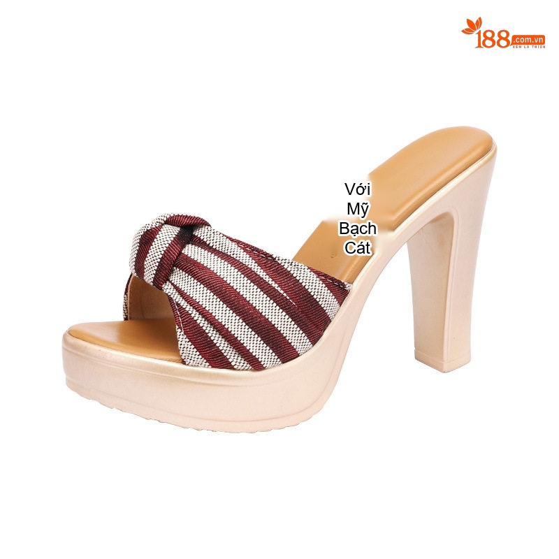 Dép Sục Nữ Quai Ngang Đế Xuồng Chiều Cao Đế Khoảng 8cm Màu Kem Sọc Đỏ, Đen Sọc Trắng