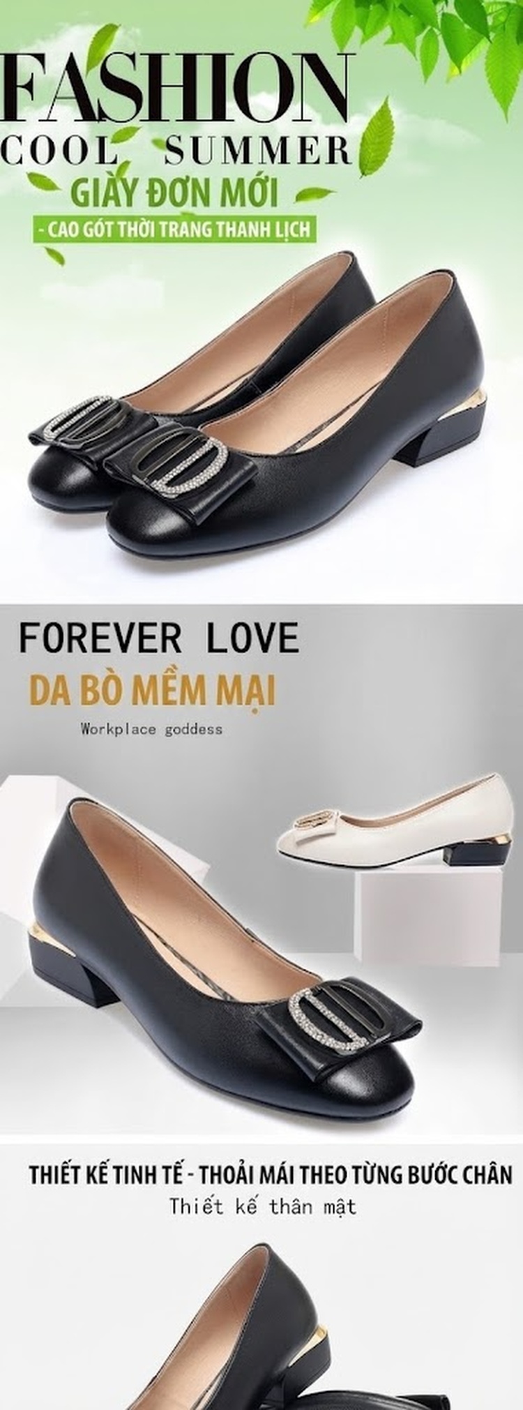 Giày Búp Bê Nữ Da Mềm Chiều Cao Đế Khoảng 3cm Màu Đen, Trắng chi tiết 1