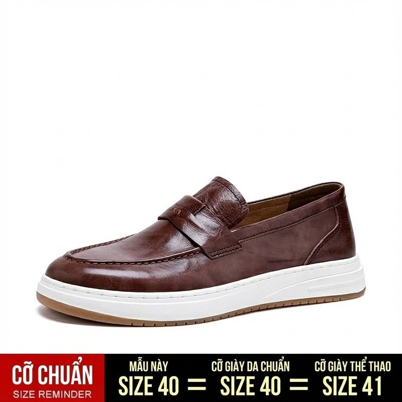 Giày Lười Nam Da Bò Thoáng Khí Chiều Cao Đế Khoảng 3cm Màu Nâu, Đen