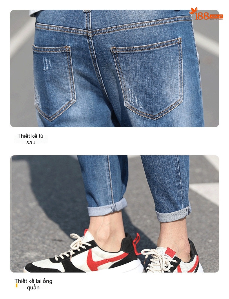 Quần Jean Nam Dáng Slim Fit Ống Lửng Phong Cách Casual Màu Xanh chi tiết 24