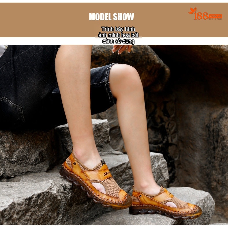 Sandal Nam Da Thật Quai Ngang Siêu Nhẹ Chiều Cao Đế Khoảng 3cm Màu Nâu, Đen chi tiết 10