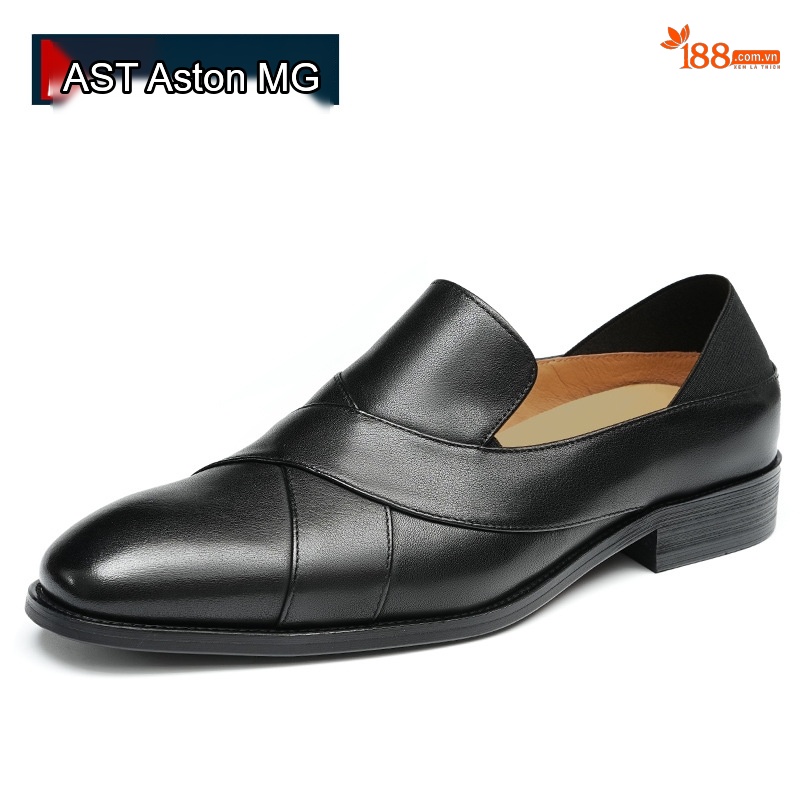 Giày Lười Nam Da Bò Mũi Tròn Chiều Cao Đế Khoảng 3cm Màu Đen